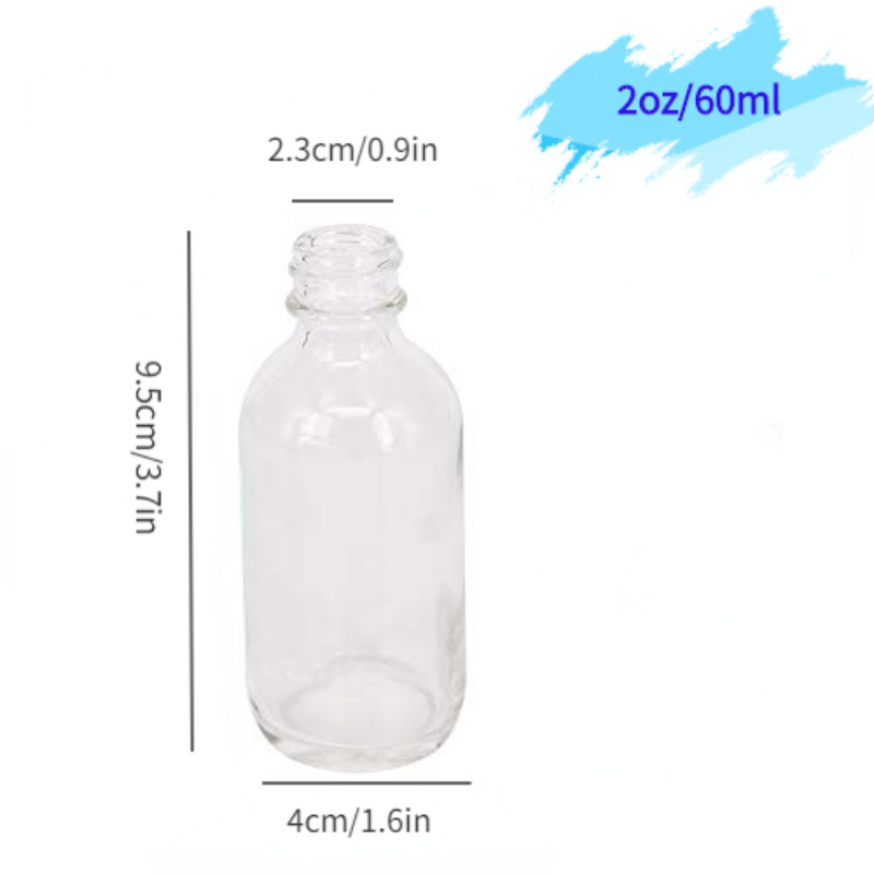 12 Pack 2oz Clear Glass Boston Bottle w/ Cap & Funnel 60ml Dispensing Bottles