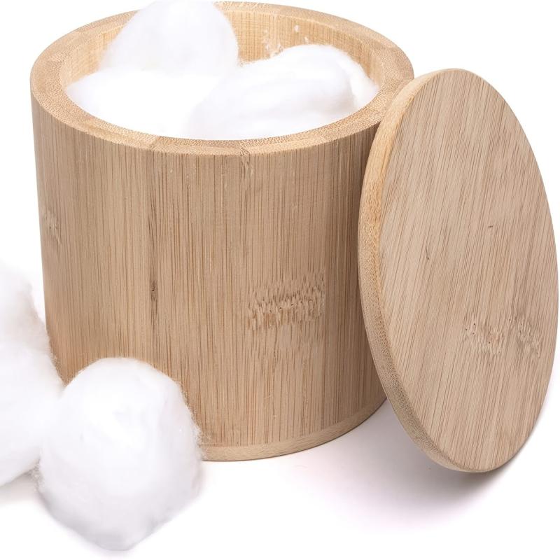 Bamboo Cotton Swabs Cotton Round Holder Organizer with Lid
