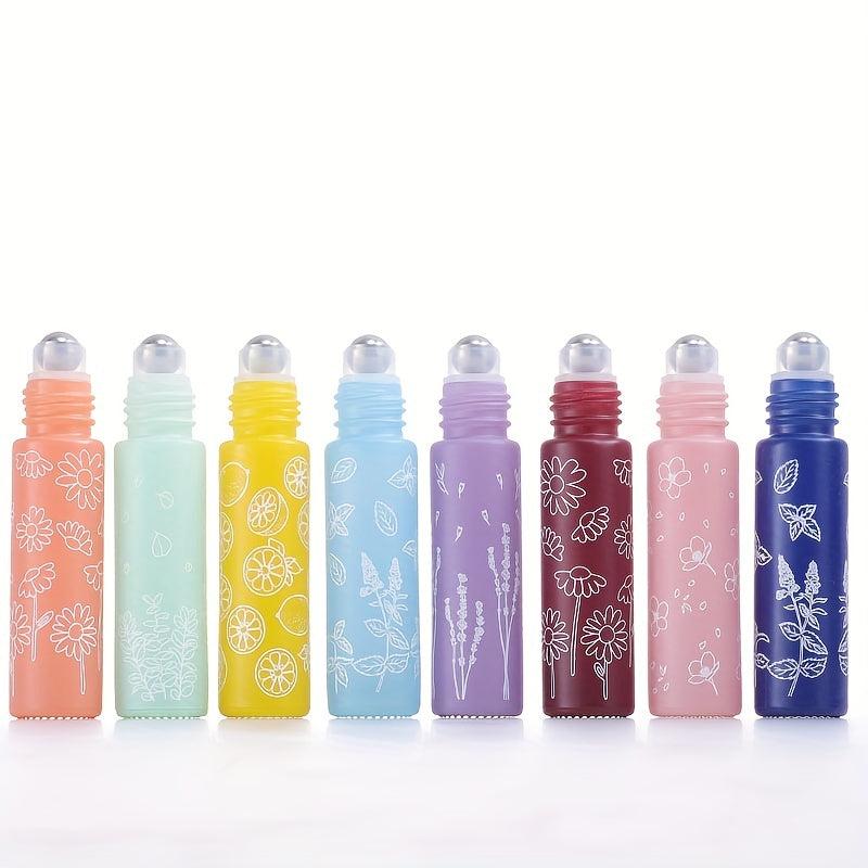 Macaron Printed Roller Bottles Leak Proof Refillable Glass Bottles