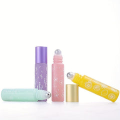 Macaron Printed Roller Bottles Leak Proof Refillable Glass Bottles