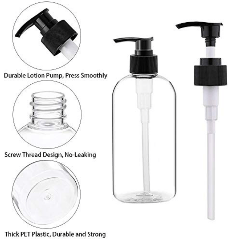 250ml Pet Press Bottle with Pump for Body Wash Shampoo Clear Cylinder