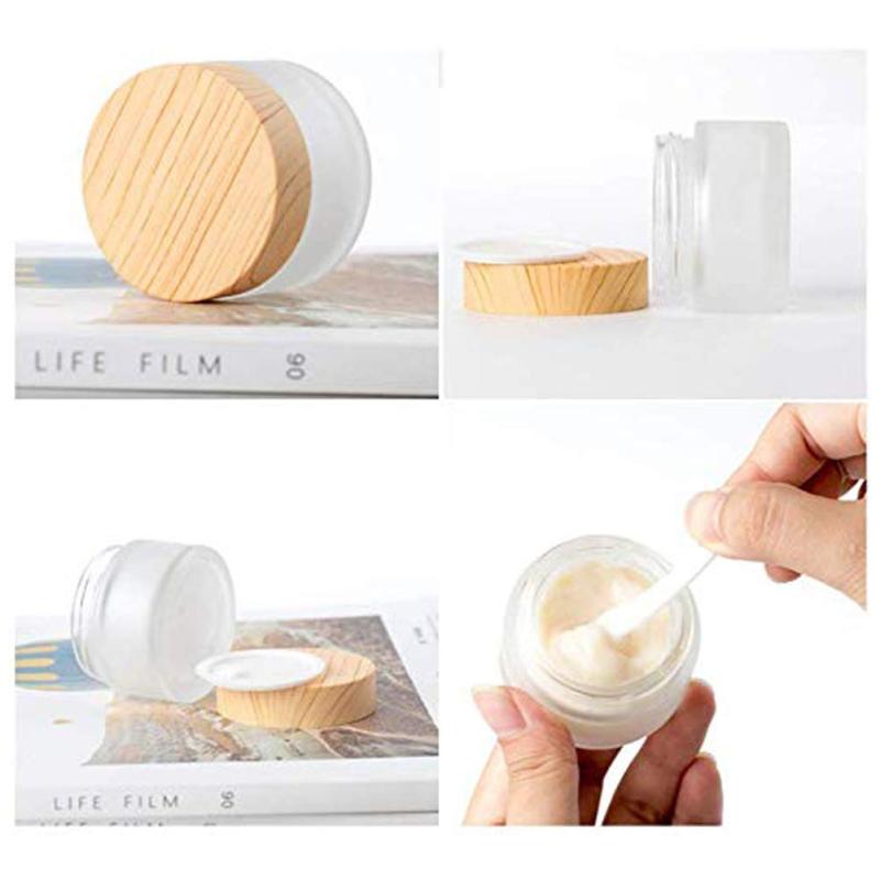 1oz Frosted Glass Jar with Wood Grain Lid - Refillable Mini Lotion Jar
