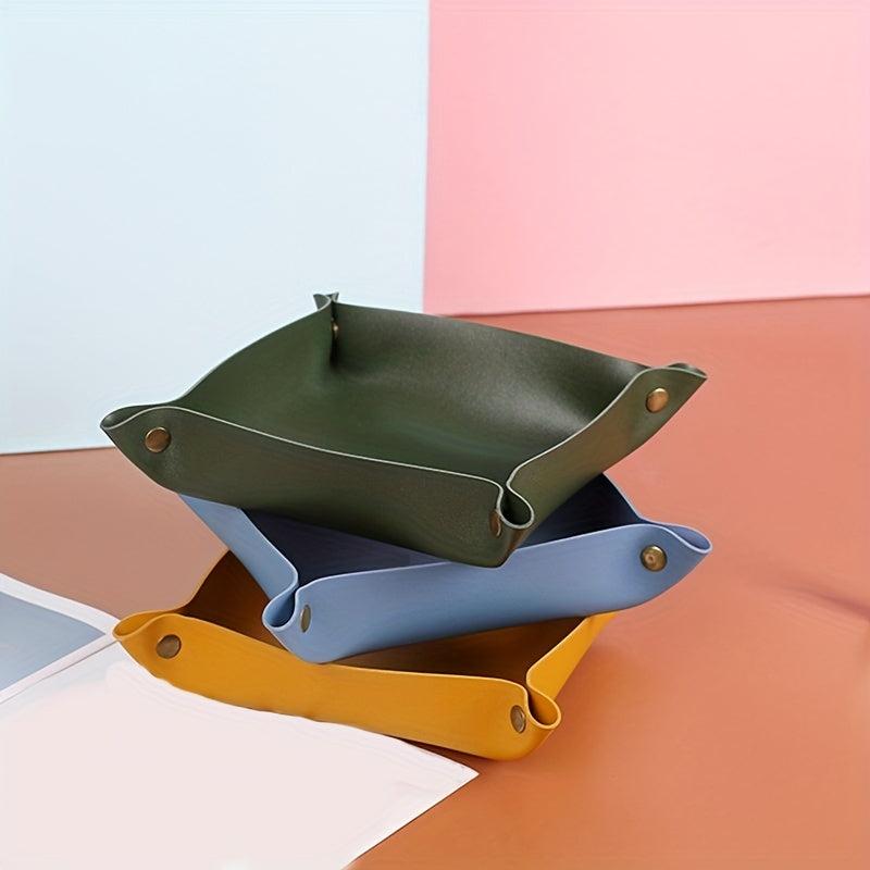 Leather Storage Tray Folding Desktop Organizer for Key Jewelry Cosmetic