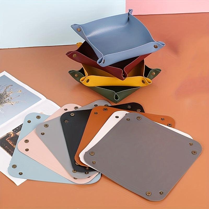 Leather Storage Tray Folding Desktop Organizer for Key Jewelry Cosmetic