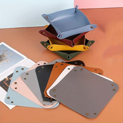 Leather Storage Tray Folding Desktop Organizer for Key Jewelry Cosmetic