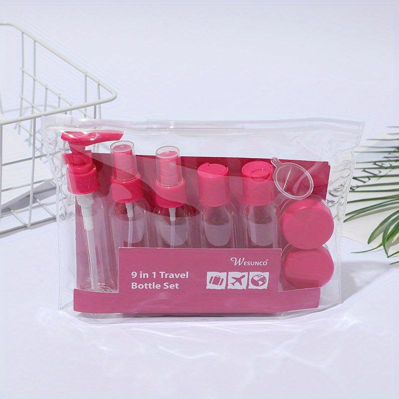 9pcs Toiletries Travel Bottles Set Leak Proof Cream Jars Spray For Women Men