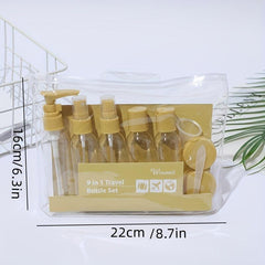 9pcs Toiletries Travel Bottles Set Leak Proof Cream Jars Spray For Women Men