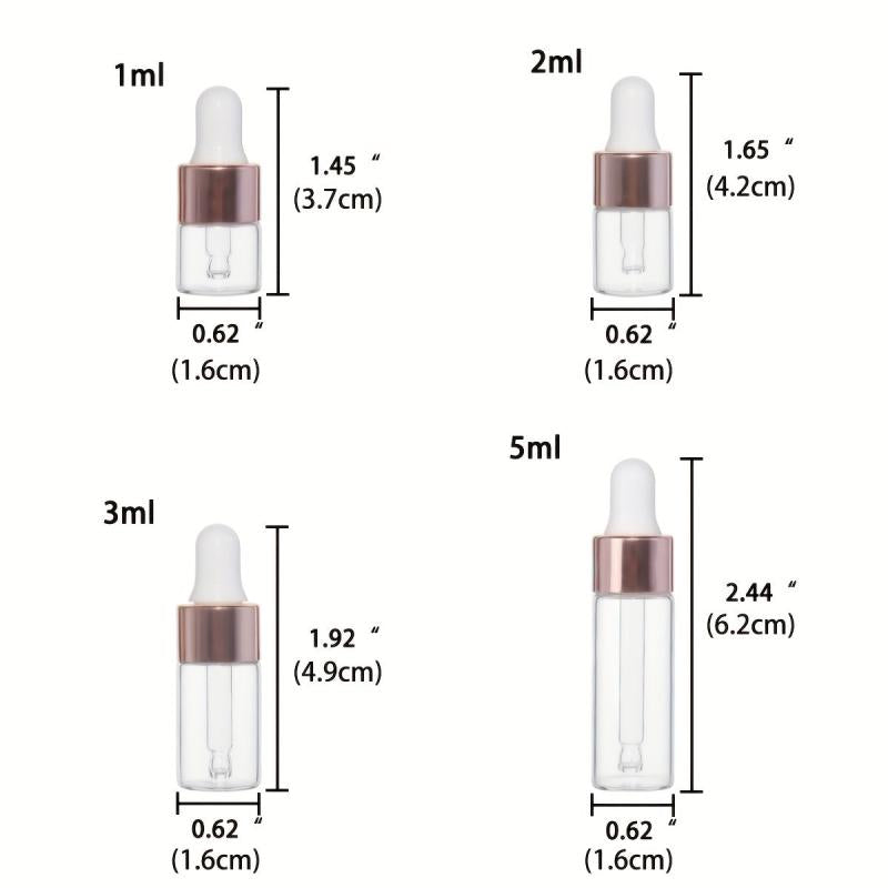 5Pcs Clear Mini Glass Dropper Bottle with Glass Pipette 1ml 2ml 3ml 5ml