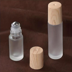 Refillable Glass Vial Roller Bottle Stainless Steel Ball Wood Lid 5 10ml