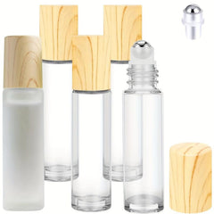 Refillable Glass Vial Roller Bottle Stainless Steel Ball Wood Lid 5 10ml