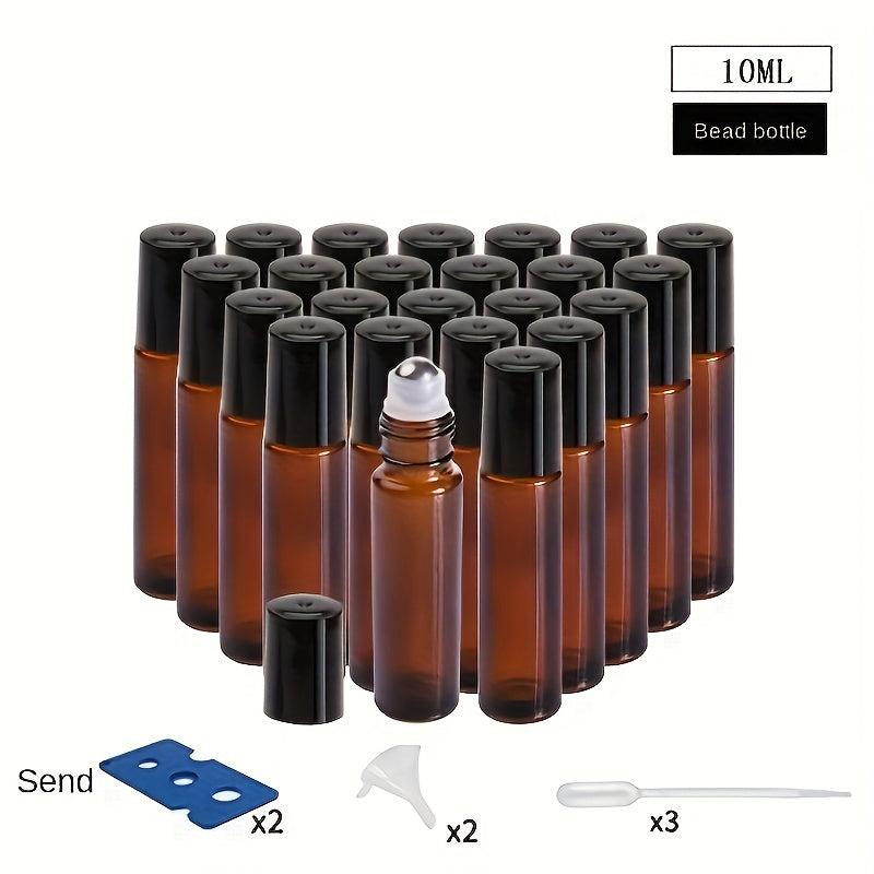 24pcs 10ml Amber Glass Roller Bottles for Essential Oils with Roller Balls