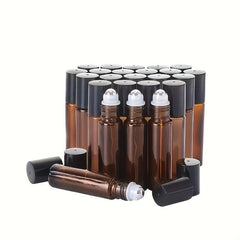 24pcs 10ml Amber Glass Roller Bottles for Essential Oils with Roller Balls