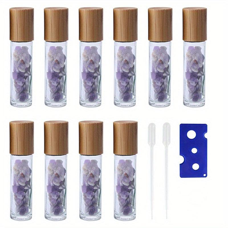 10pc 10ml Clear Glass Roller Bottles With Natural Crystal Gemstone Roller Balls