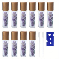 10pc 10ml Clear Glass Roller Bottles With Natural Crystal Gemstone Roller Balls