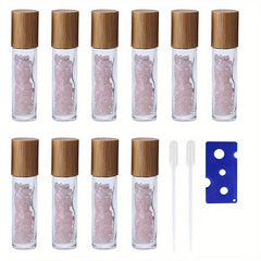 10pc 10ml Clear Glass Roller Bottles With Natural Crystal Gemstone Roller Balls