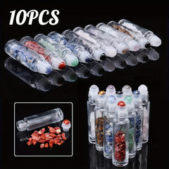 10pc 10ml Clear Glass Roller Bottles With Natural Crystal Gemstone Roller Balls