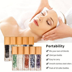 10pc 10ml Clear Glass Roller Bottles With Natural Crystal Gemstone Roller Balls