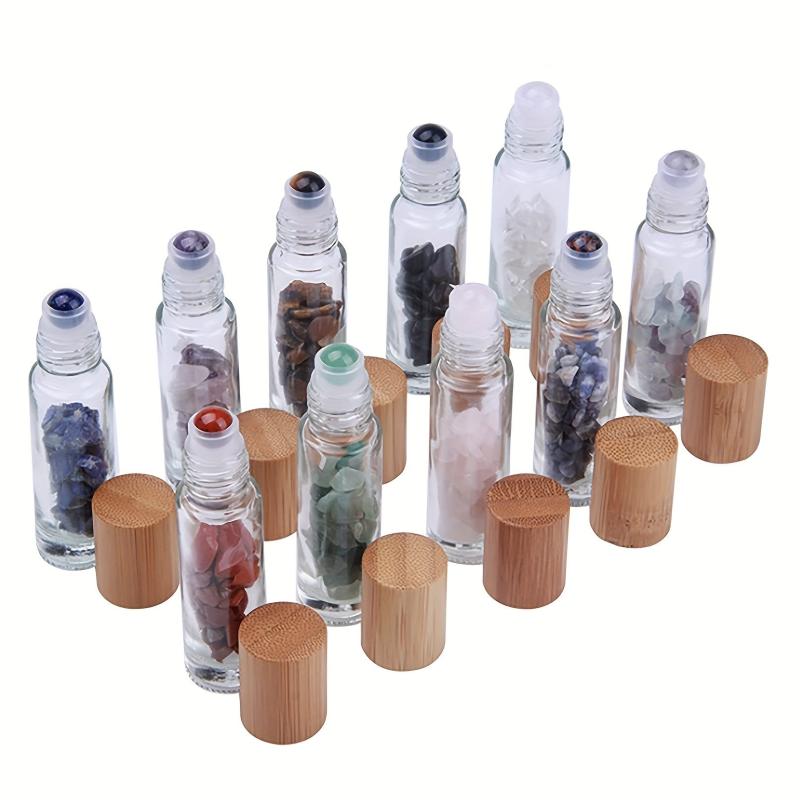 10pc 10ml Clear Glass Roller Bottles With Natural Crystal Gemstone Roller Balls