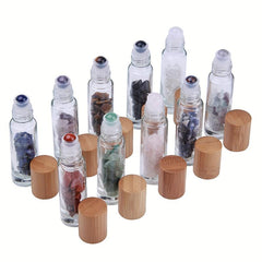10pc 10ml Clear Glass Roller Bottles With Natural Crystal Gemstone Roller Balls