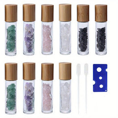 10pc 10ml Clear Glass Roller Bottles With Natural Crystal Gemstone Roller Balls