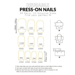 Marble Print Medium Coffin Press On Nails with Golden Foil - 24pcs