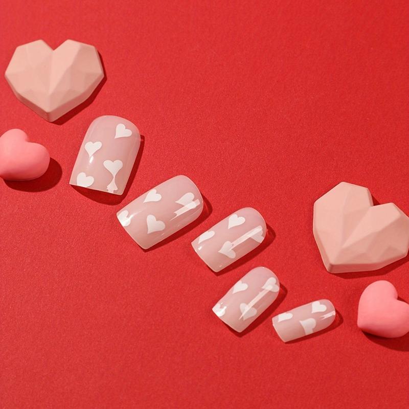 24pcs Glossy Heart Press On Nails Full Cover Acrylic False Nails
