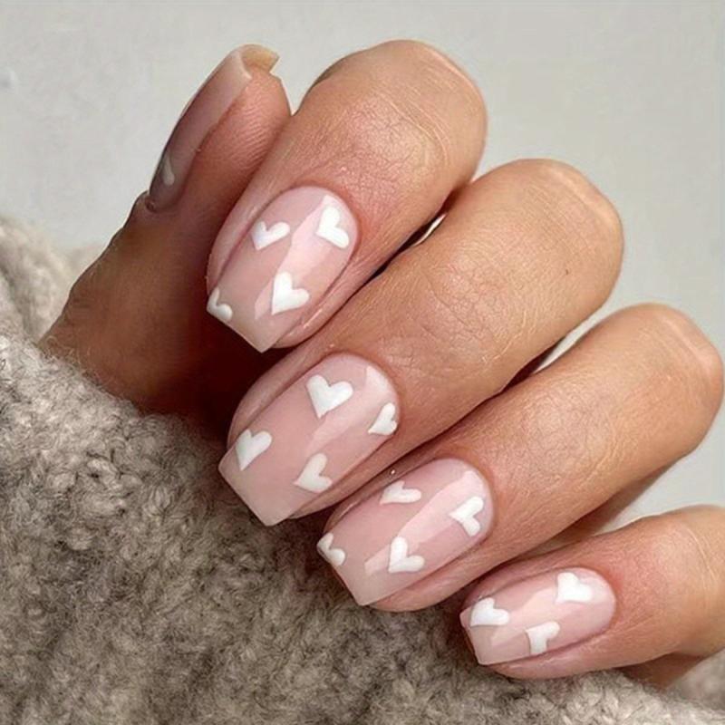 24pcs Glossy Heart Press On Nails Full Cover Acrylic False Nails
