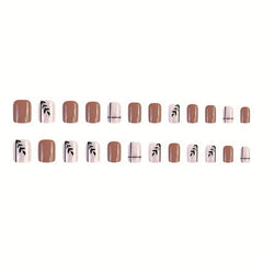 24 pcs Short Square Leaf Line Press On Nails Full Cover Acrylic False Nails