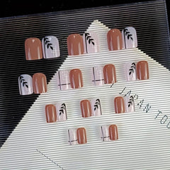 24 pcs Short Square Leaf Line Press On Nails Full Cover Acrylic False Nails