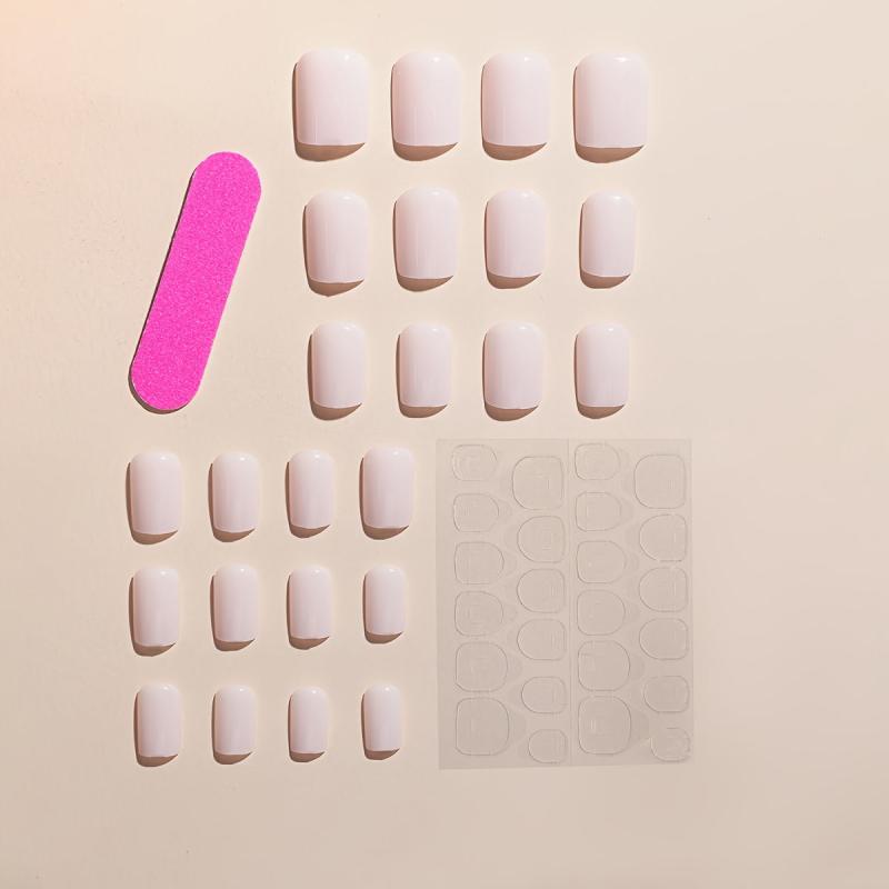 24pcs Pink Press On Nails Full Coverage Short Square False Nails for Women