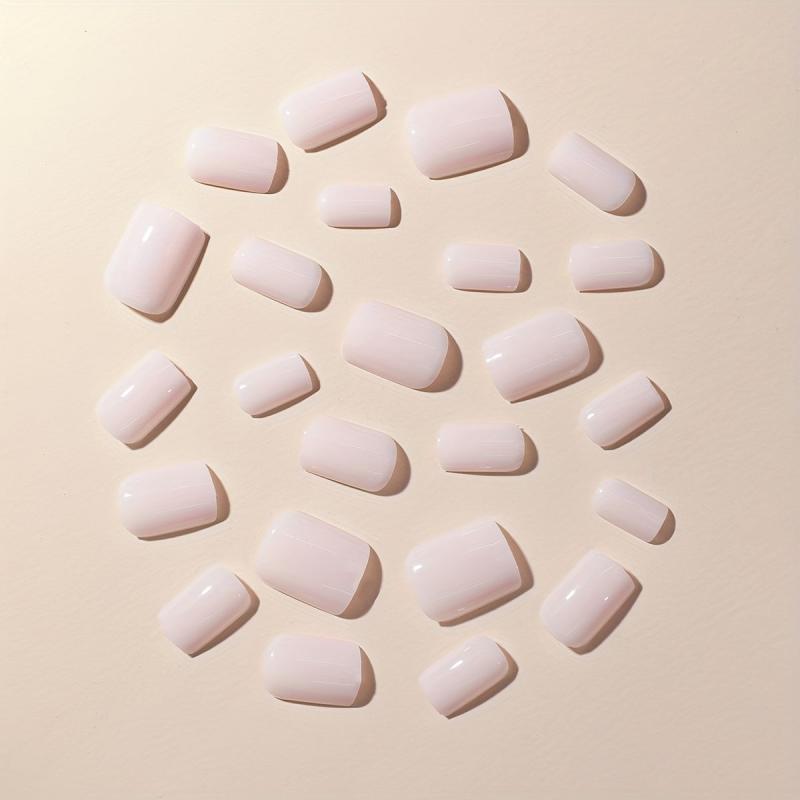 24pcs Pink Press On Nails Full Coverage Short Square False Nails for Women