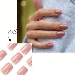 24pcs Glossy Nude Acrylic Nails Square Tips for Full Coverage False Nails