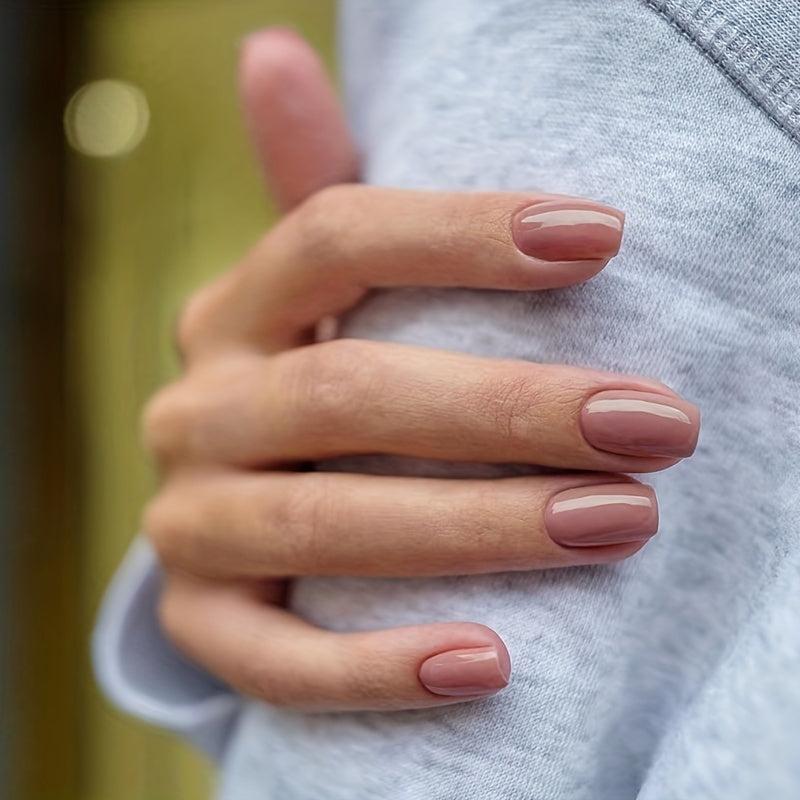 24pcs Glossy Nude Acrylic Nails Square Tips for Full Coverage False Nails