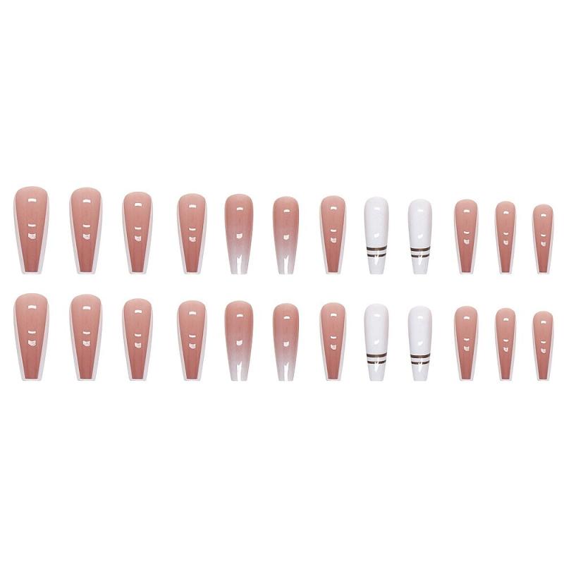 24 pcs Pink Gradient Coffin Press On Nails French Tip Acrylic Nails