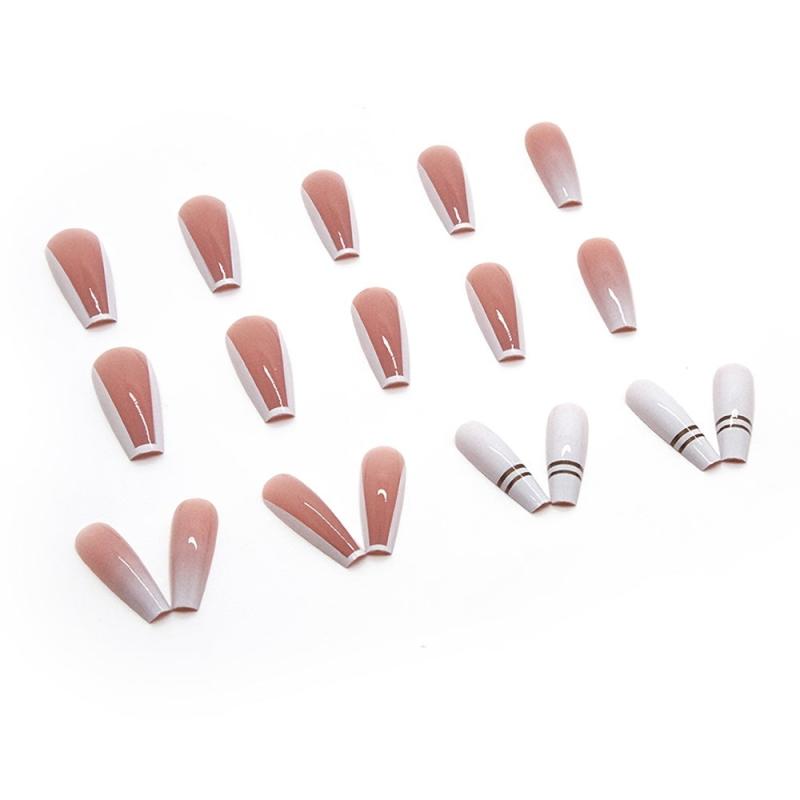24 pcs Pink Gradient Coffin Press On Nails French Tip Acrylic Nails