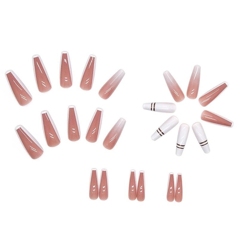 24 pcs Pink Gradient Coffin Press On Nails French Tip Acrylic Nails