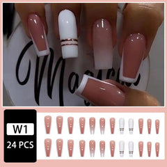24 pcs Pink Gradient Coffin Press On Nails French Tip Acrylic Nails