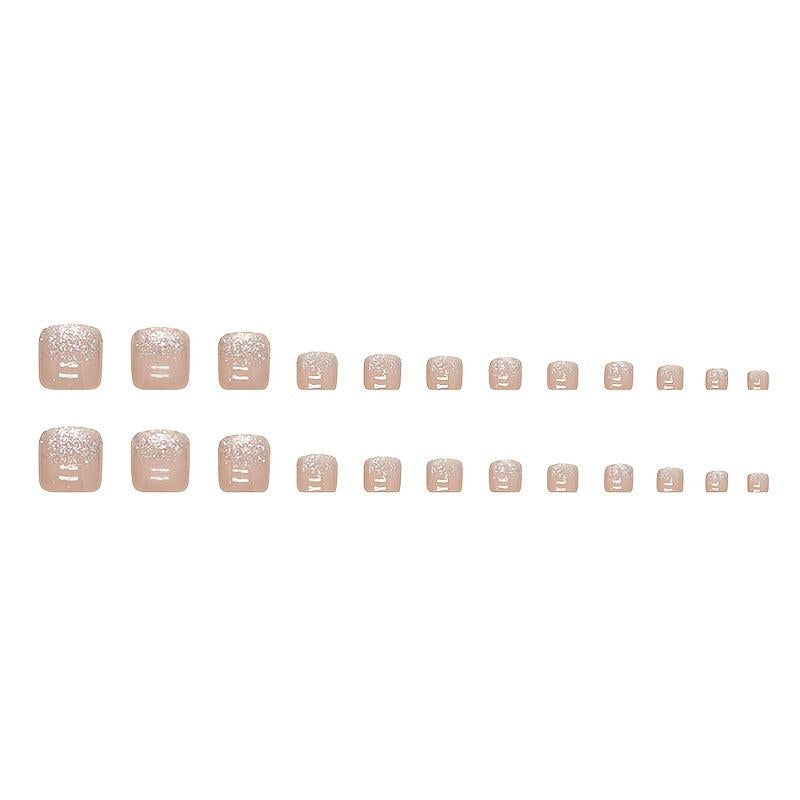 24pcs Nude Pink Glitter Sequin Press On Toe Nails Full Coverage False Toe Nails