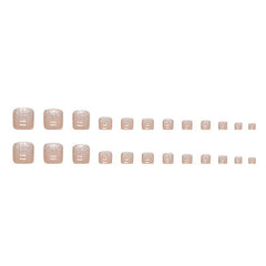24pcs Nude Pink Glitter Sequin Press On Toe Nails Full Coverage False Toe Nails