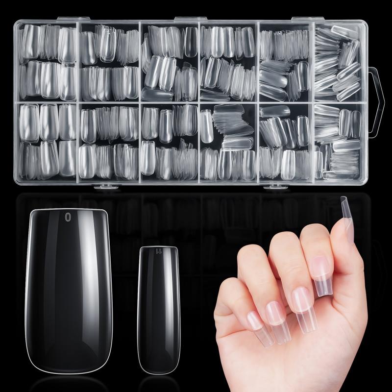 600pcs Clear Gel Nail Tips Full Cover Medium Square Shape False Nails