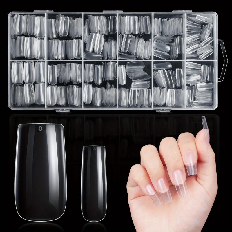 600pcs Clear Gel Nail Tips Full Cover Medium Square Shape False Nails