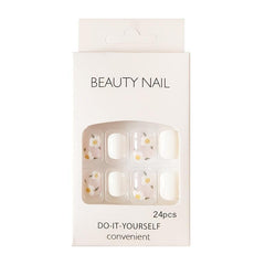 Yellow Square Press On Nails with Flower Designs