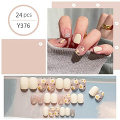 Yellow Square Press On Nails with Flower Designs