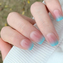 24Pcs Gradient False Nails Short Square French Tip Glossy Transparent