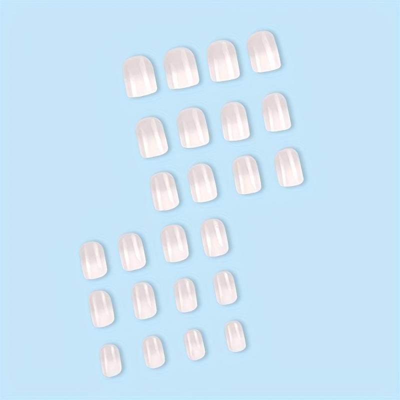 24Pcs Gradient False Nails Short Square French Tip Glossy Transparent