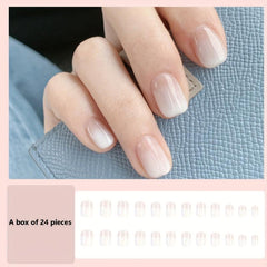 24Pcs Gradient False Nails Short Square French Tip Glossy Transparent