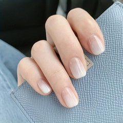 24Pcs Gradient False Nails Short Square French Tip Glossy Transparent
