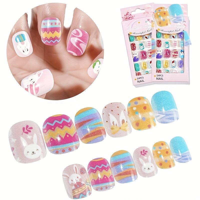 24 Pcs Easter Short Press On Nails False Nails For Girls
