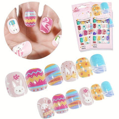 24 Pcs Easter Short Press On Nails False Nails For Girls