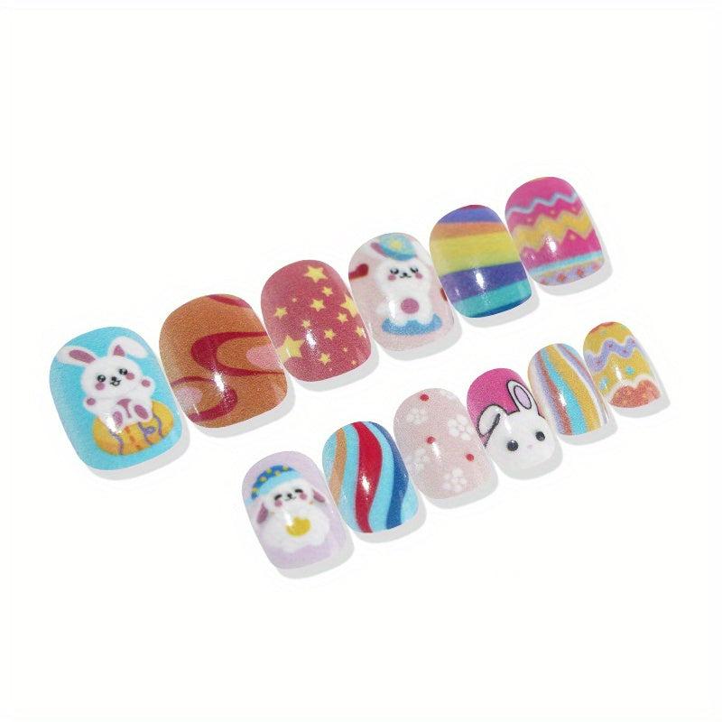 24 Pcs Easter Short Press On Nails False Nails For Girls